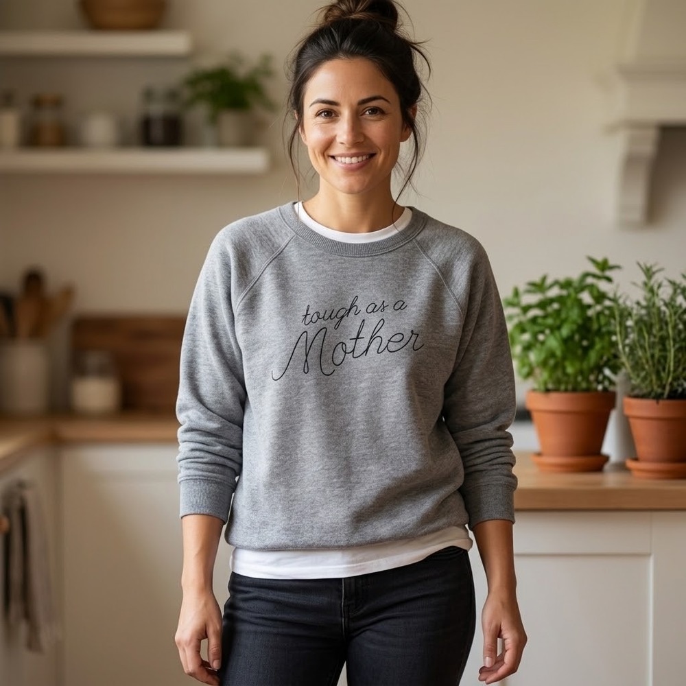 Retro Mama The Bee & The Fox Tough As A Mother Gray Graphic Sweatshirt Size L